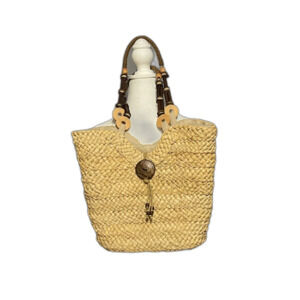 Sun N Sand Straw Bag Boho Beach Style Wood Bead Handles